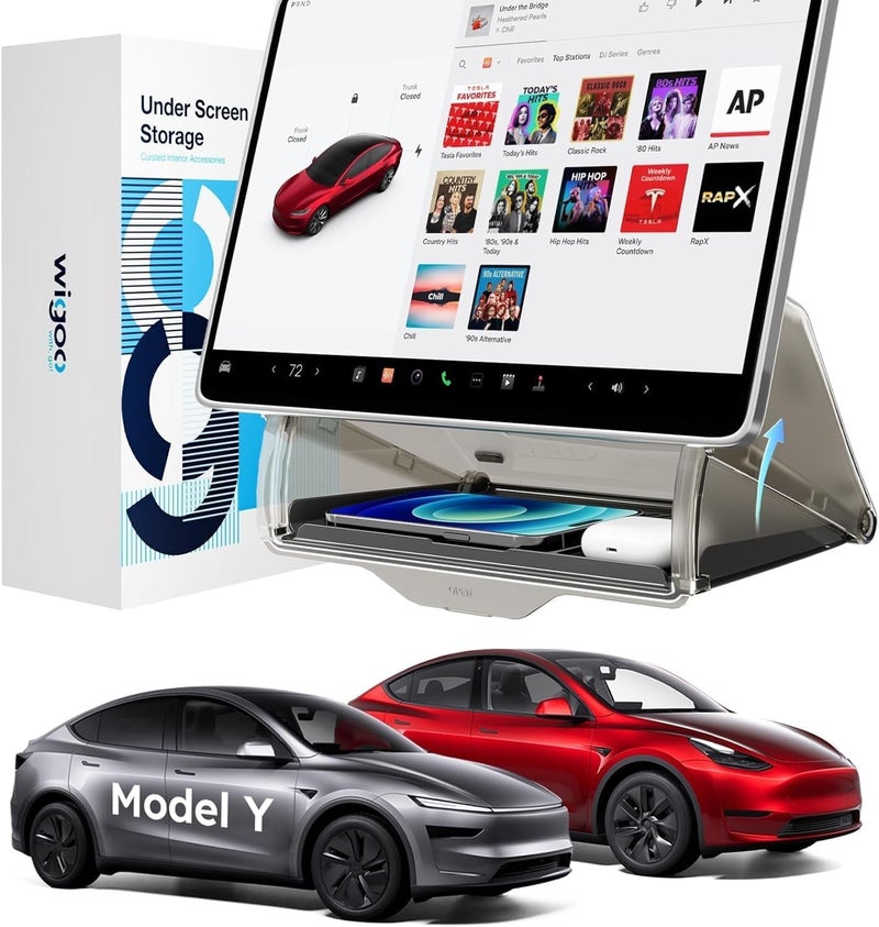 Wigoo منظم تحت الشاشة من Wigoo لطراز Model Y 2019~2026، بما في ذلك Model Y Juniper 2025~2026 (قياسي، بريميوم وأداء عالي)، صينية منظم الكونسول الوسطي المخفية، تركيب سريع وثابت جودة مطورة متعددة الاستخدام - Image 1