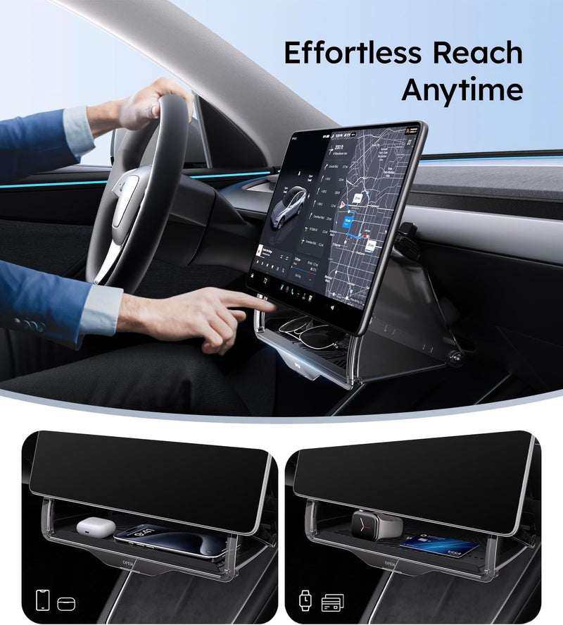 Wigoo منظم تحت الشاشة من Wigoo لطراز Model Y 2019~2026، بما في ذلك Model Y Juniper 2025~2026 (قياسي، بريميوم وأداء عالي)، صينية منظم الكونسول الوسطي المخفية، تركيب سريع وثابت جودة مطورة متعددة الاستخدام - Image 2