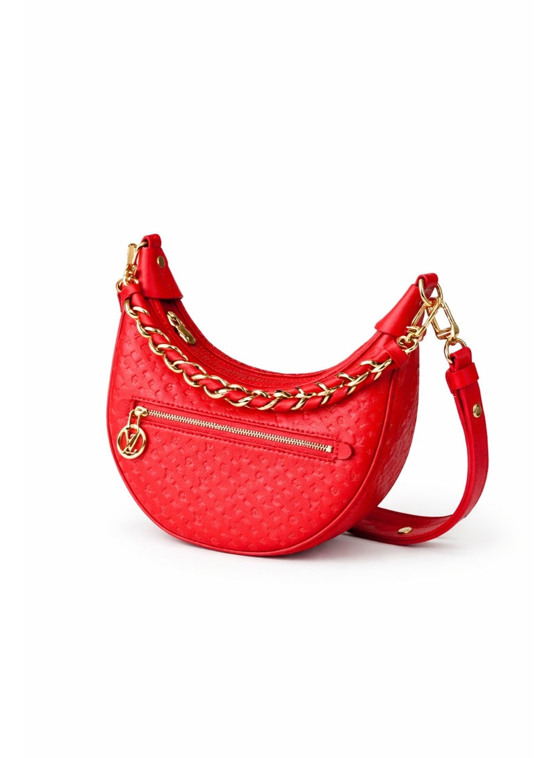 لويس فويتون حقيبة كتف صغيرة حمراء منقوشة من لويس فويتون - تفاصيل سلسلة ذهبية - Image 1