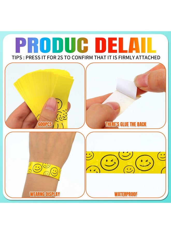 Sratte 600 Pcs Paper Wristbands For Events Colored Waterproof Lightweight Event Wrist Bands Wristbands Smiling Face Variety Pack Adhesive Hand Bands For Clubs Concert Party Playground Parades - Image 4