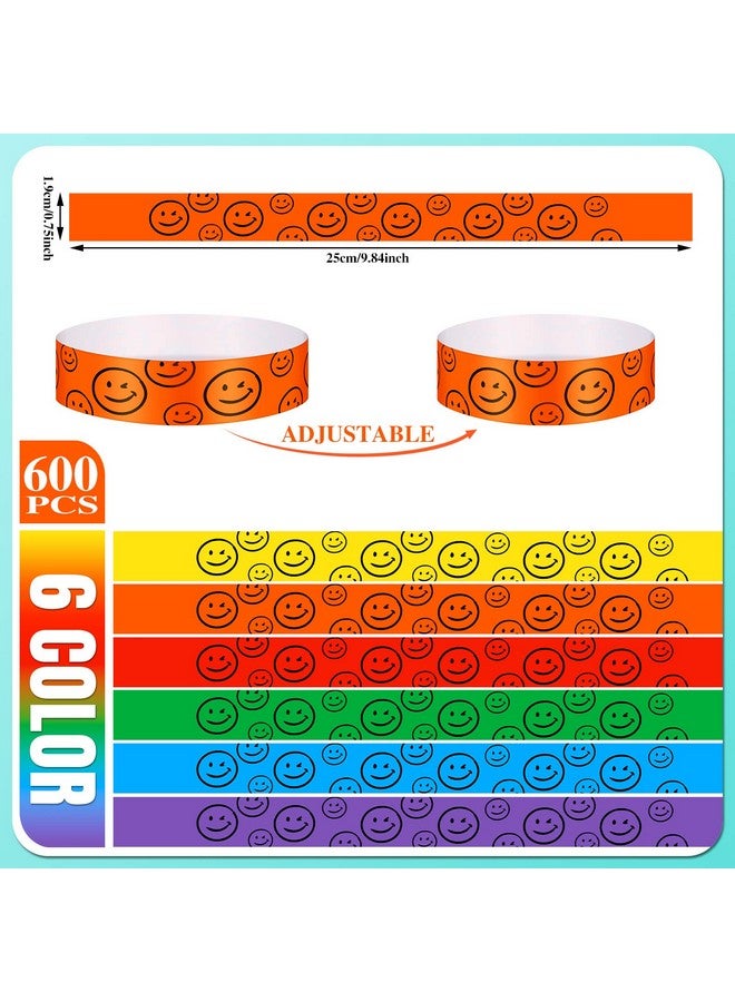 Sratte 600 Pcs Paper Wristbands For Events Colored Waterproof Lightweight Event Wrist Bands Wristbands Smiling Face Variety Pack Adhesive Hand Bands For Clubs Concert Party Playground Parades - Image 3