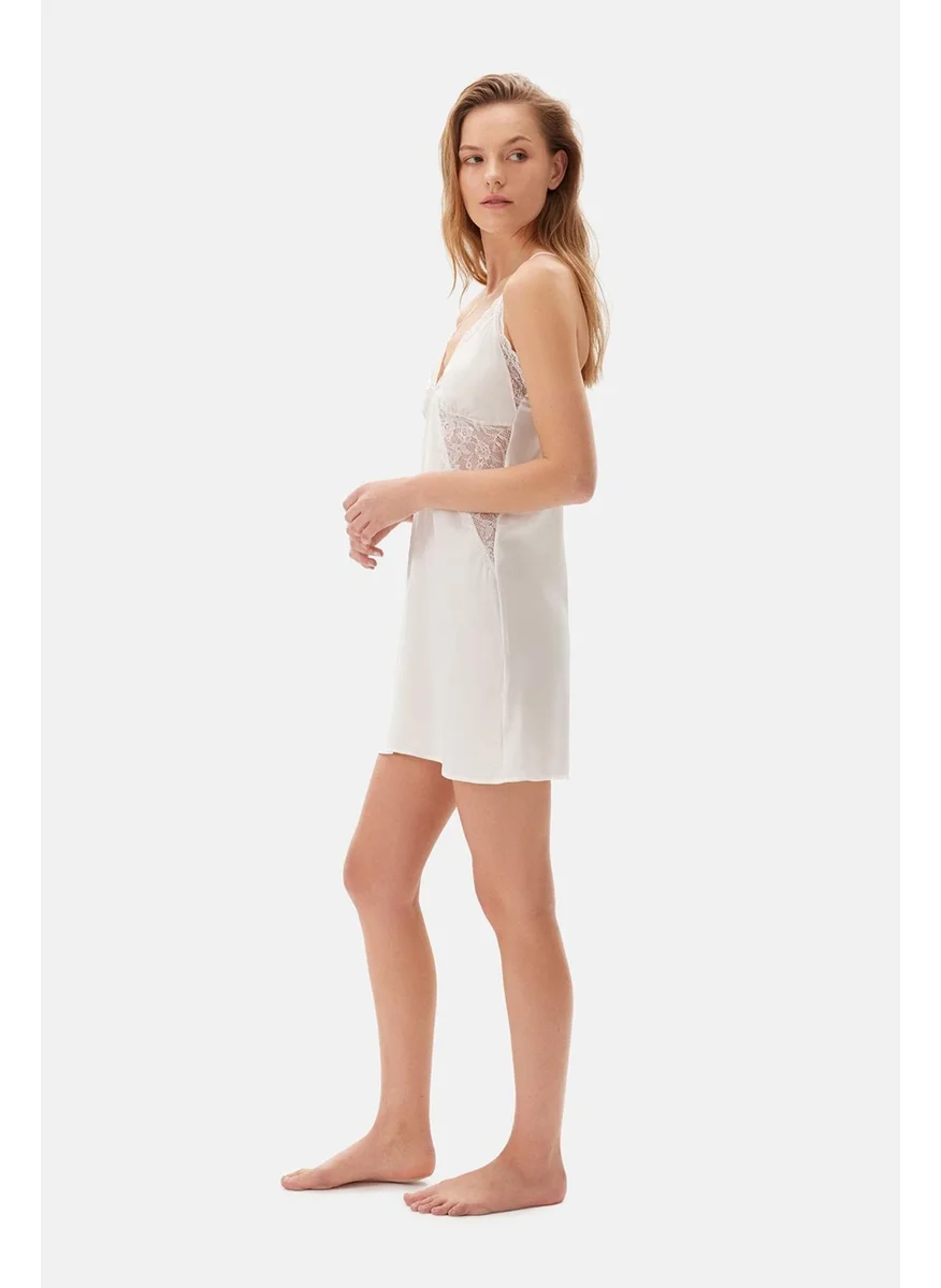dagi White Lace Detailed Satin Nightgown