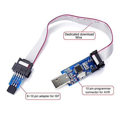 KeeYees 2pcs Downloader Programmer for USBASP for ISP with Cable and 10Pin to 6Pin Adapter Board for 51 for AVR Series Microcontroller - Image 4