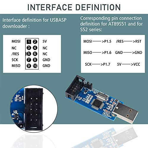 KeeYees 2pcs Downloader Programmer for USBASP for ISP with Cable and 10Pin to 6Pin Adapter Board for 51 for AVR Series Microcontroller - Image 2