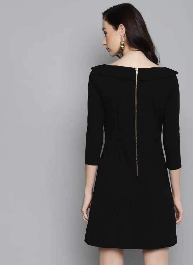 SASSAFRAS Black A-Line Skater Dress for Women