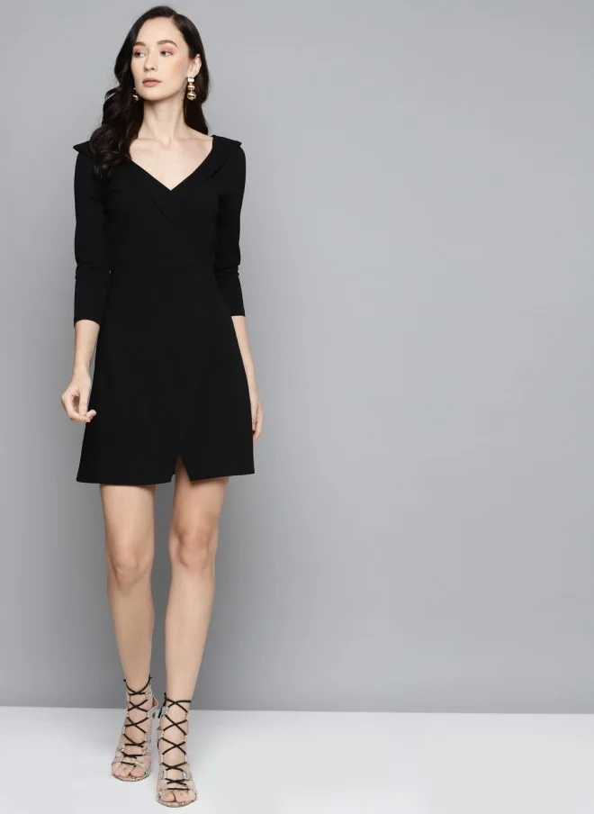 SASSAFRAS Black A-Line Skater Dress for Women