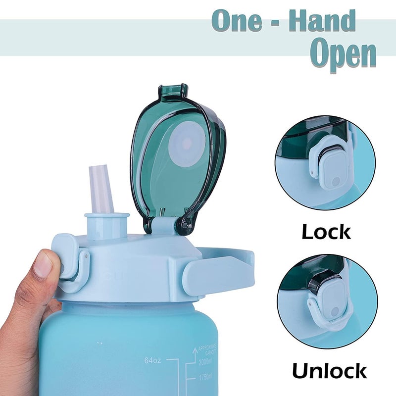 HBD 3 Piece Set Motivational Water Bottle 300ML 900ML 2000ML With Time Marker Spirit GYM Gallon Leakproof Durable Sipper Water bottle For Office School Gym Sports Bottle Multi Colour - Image 5