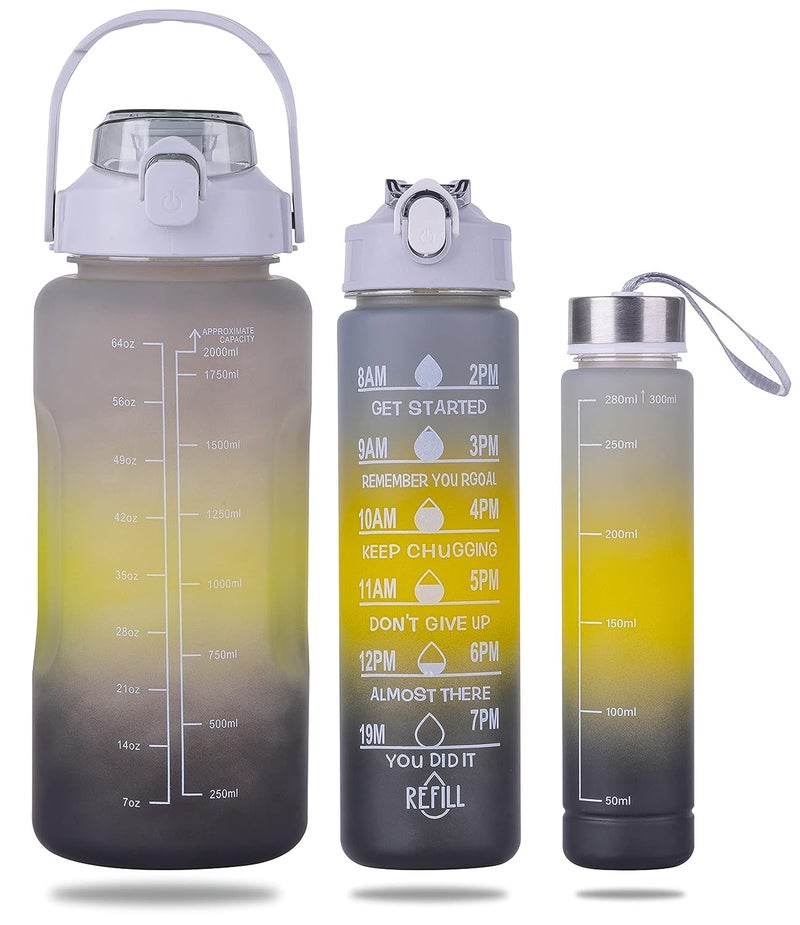 HBD 3 Piece Set Motivational Water Bottle 300ML 900ML 2000ML With Time Marker Spirit GYM Gallon Leakproof Durable Sipper Water bottle For Office School Gym Sports Bottle Multi Colour - Image 2