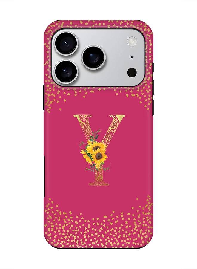 Stylizedd Tough Pro Magnetic Case for iPhone 17 Pro, Dual Layer hybrid PC + TPU Mobile Cover Matte - Custom Floral Monogram - Y ( Deep Pink )