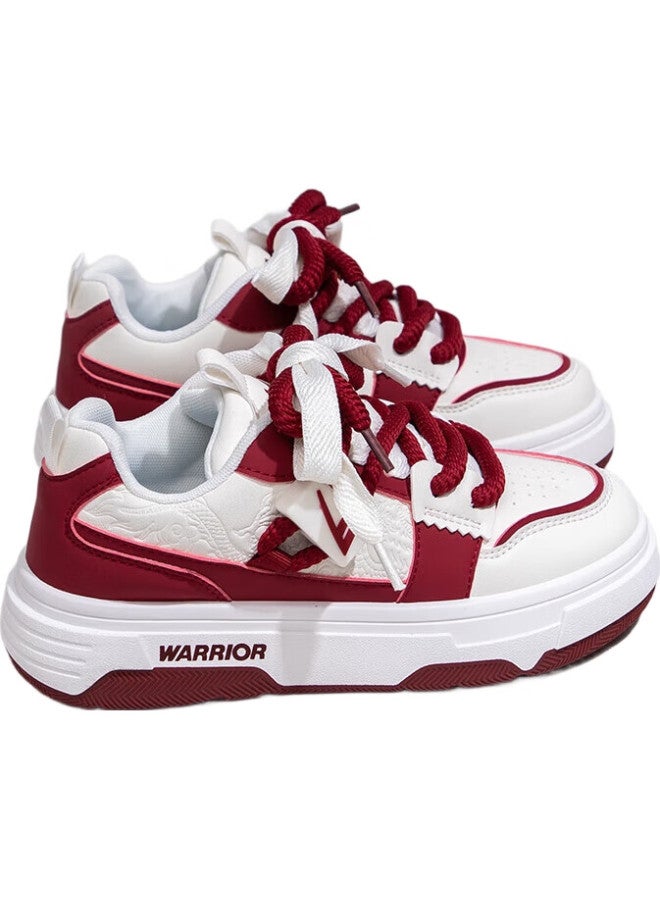 Pull Back Warrior Women'S Thick-Soled Sneakers New Year Red Fashion Casual Sports Shoes J575Z White/Burgundy 38 - Image 2