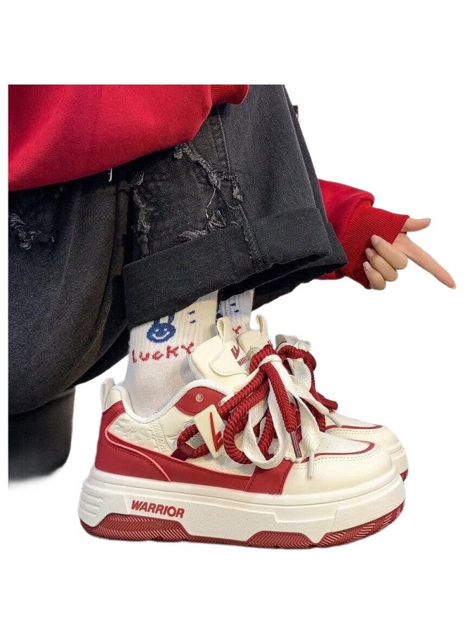 Pull Back Warrior Women'S Thick-Soled Sneakers New Year Red Fashion Casual Sports Shoes J575Z White/Burgundy 38 - Image 1
