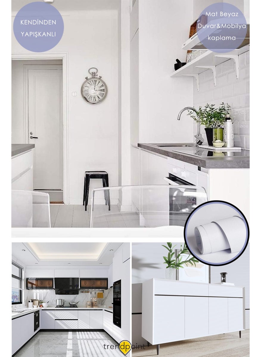 Trendpoint Self-Adhesive 60CM×300CM Matte White Wallpaper Kitchen Countertop Cabinet Table Covering  - Image 1