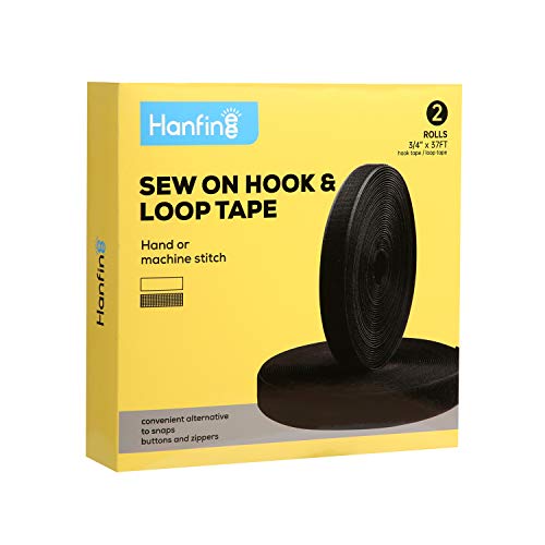HANFINEE 3/4 Inch Width Sew on Hook and Loop Tape, Non-Adhesive Nylon Fabric Fastener Interlocking Tape for Sewing Crafts DIY,Clothes,Shoes (Black,37ft) - Image 1