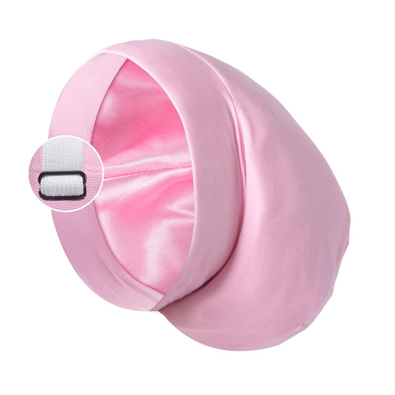 Blueelf Satin Bonnet Silk Lined Sleep Cap- Adjustable Hair Cover for Women Men Frizzy Hair Night Cap Patients Care Pink - Image 1