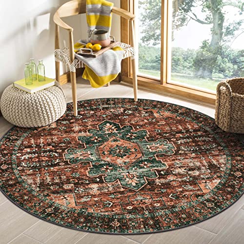 Moynesa Ultra-Thin Washable Round Rug - 4ft Oriental Circle Area Rugs for Bedroom Entryway, Vintage Non Slip Non Shedding Low Pile Carpet for Living Room Coffee Table Kitchen, Beige/Gold - Image 1
