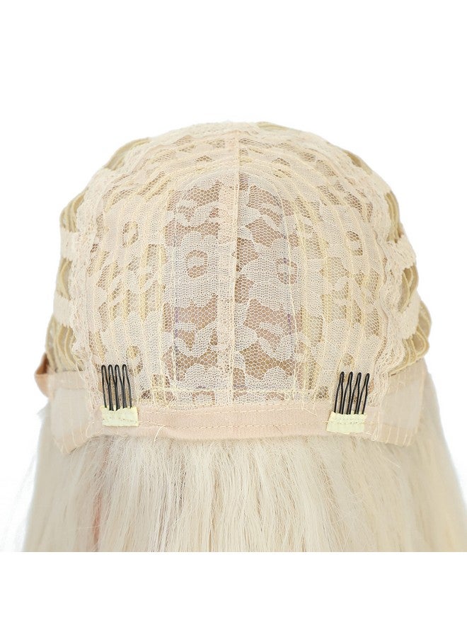 SWACC Long Layered Straight Wig with Bangs Synthetic Hair Wig for Women with Wig Cap (Brown Root Ombre Blonde) - Image 5