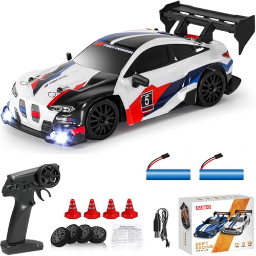 KAIMIO 124 Scale RC Drift Car 4WD 24GHz 30KMH High Speed Racing Sport Toy Car with LED Lights Racing and Drift Wheels 8607White - Image 1