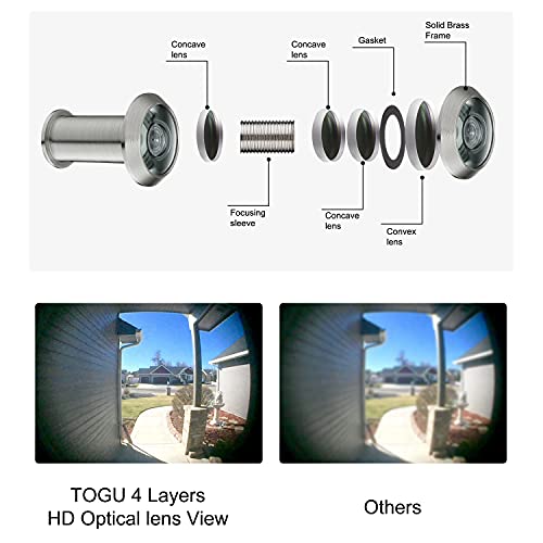 TOGU TG3016NG-SN UL Listed Solid Brass 220-degree Door Viewer with Heavy Duty Privacy Cover for 1-3/8" to 2-1/6" Doors, Satin Nickel Finish - Image 3
