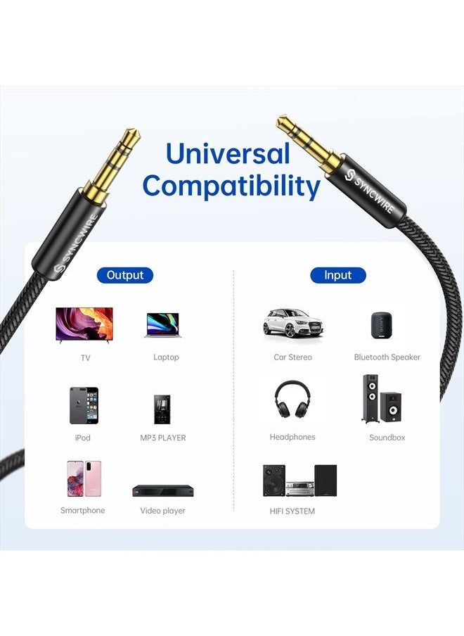 Syncwire - Long Aux Cable 6.5Ft- Auxiliary Audio Cable for Headphones, Car, Home Stereos, iPhone/Ipad iPod/Echo Dot, Galaxy S8/ Galaxy Note 8/ Smartphones & More - Black - Image 1