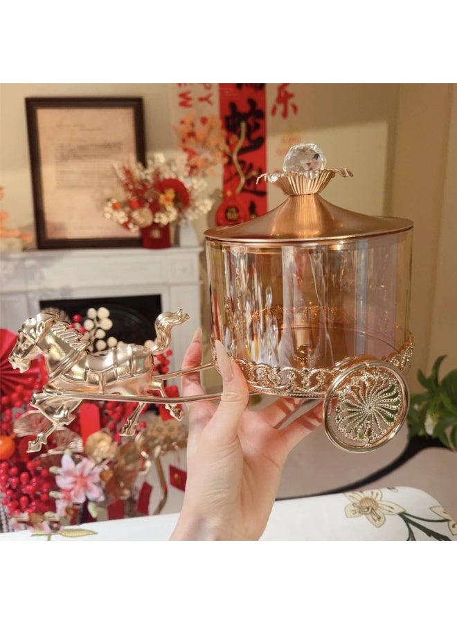 أولودينيز  علبة حلوى فاخرة على شكل عربة حصان – حافظة زجاجية بغطاء ذهبي للتمر أو الحلويات أو الديكور المنزلي - Image 5