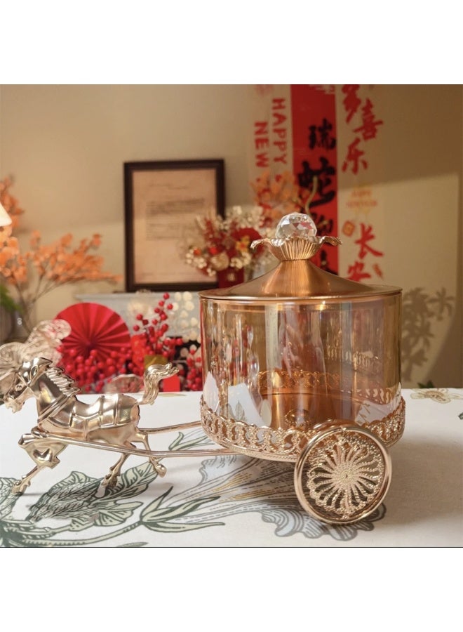 أولودينيز  علبة حلوى فاخرة على شكل عربة حصان – حافظة زجاجية بغطاء ذهبي للتمر أو الحلويات أو الديكور المنزلي - Image 2