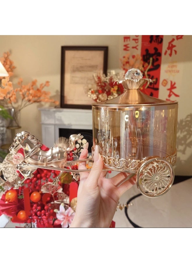 أولودينيز  علبة حلوى فاخرة على شكل عربة حصان – حافظة زجاجية بغطاء ذهبي للتمر أو الحلويات أو الديكور المنزلي - Image 4