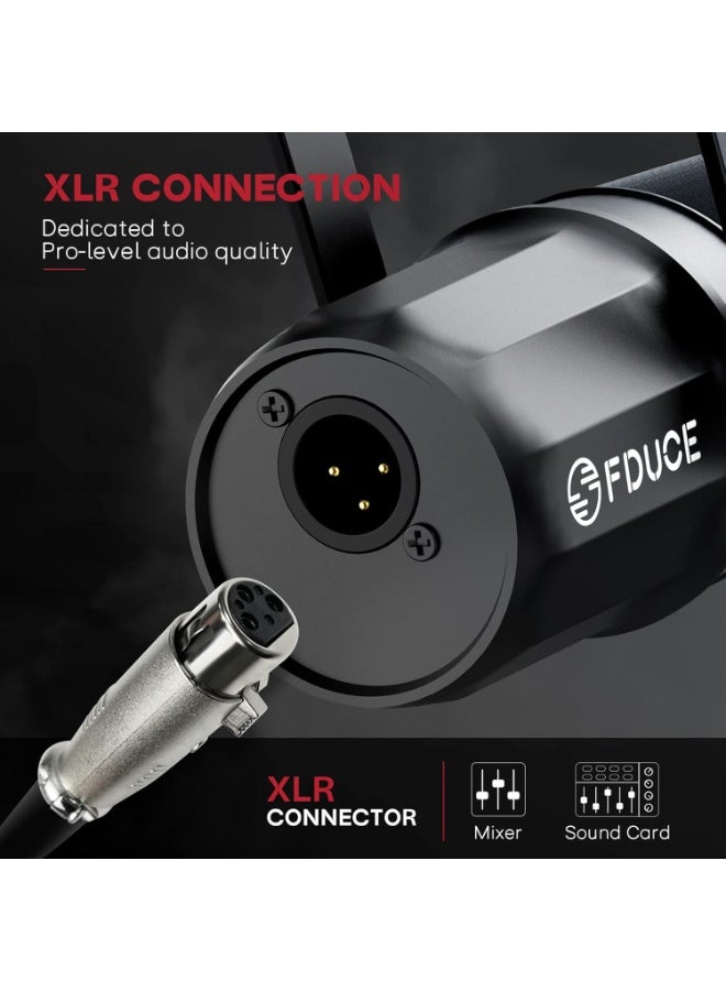 FDUCE ميكروفون ديناميكي FDUCE SL40X XLR للتسجيل الصوتي والبودكاست والألعاب والبث المباشر - معدني بالكامل، أسود - Image 4