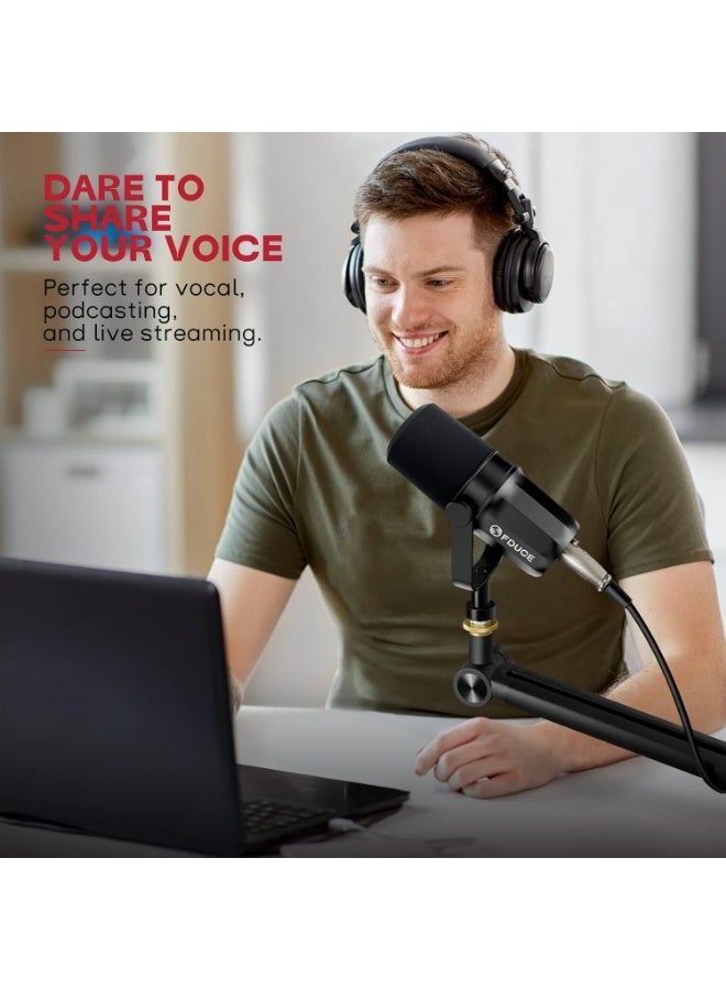 FDUCE ميكروفون ديناميكي FDUCE SL40X XLR للتسجيل الصوتي والبودكاست والألعاب والبث المباشر - معدني بالكامل، أسود - Image 2