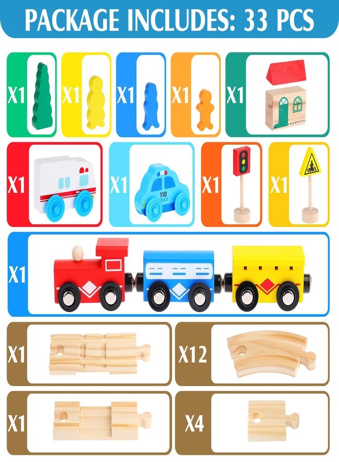 Civaner 33 Pcs Wooden Train Tracks and Magnetic Trains Christmas Packed Toy Railway Carriages Kits for Kids, Toddler, Boys and Girls Play Accessories - Image 3