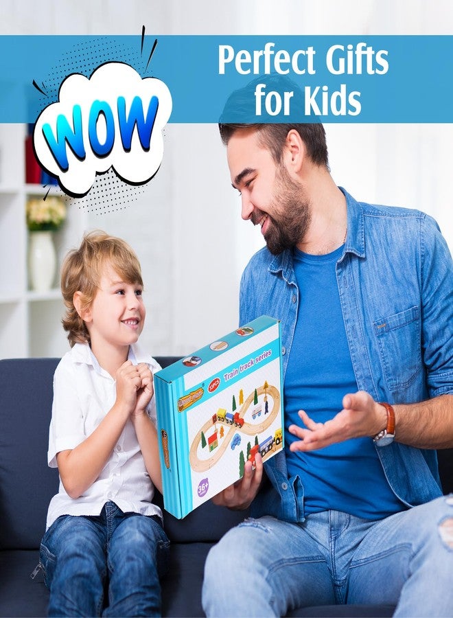 Civaner 33 Pcs Wooden Train Tracks and Magnetic Trains Christmas Packed Toy Railway Carriages Kits for Kids, Toddler, Boys and Girls Play Accessories - Image 4