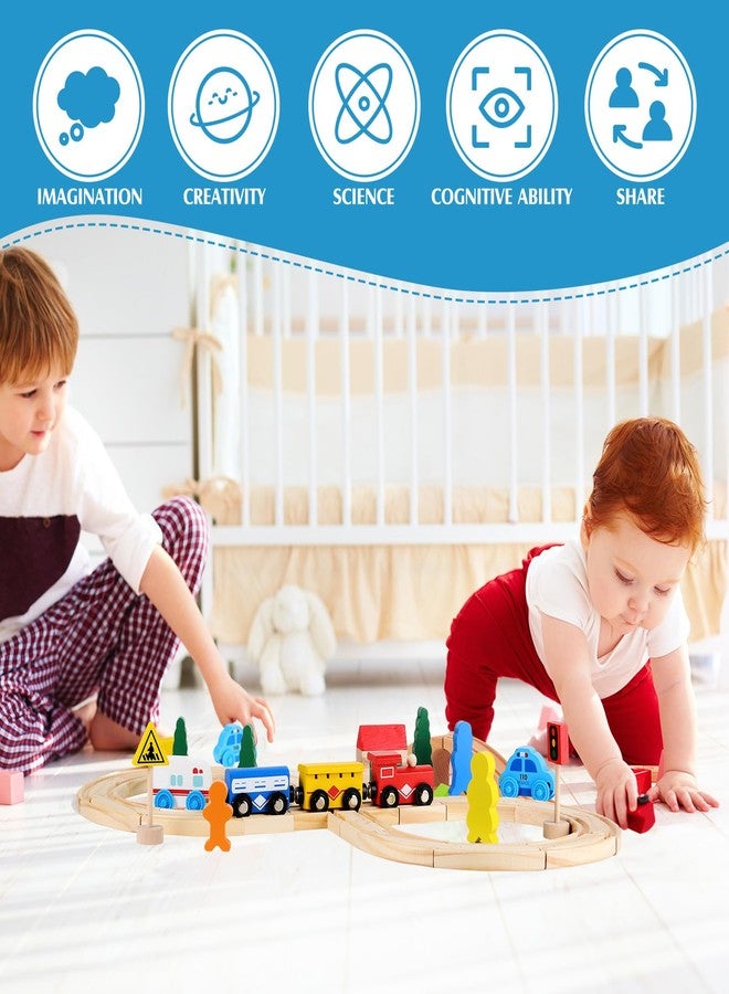 Civaner 33 Pcs Wooden Train Tracks and Magnetic Trains Christmas Packed Toy Railway Carriages Kits for Kids, Toddler, Boys and Girls Play Accessories - Image 2