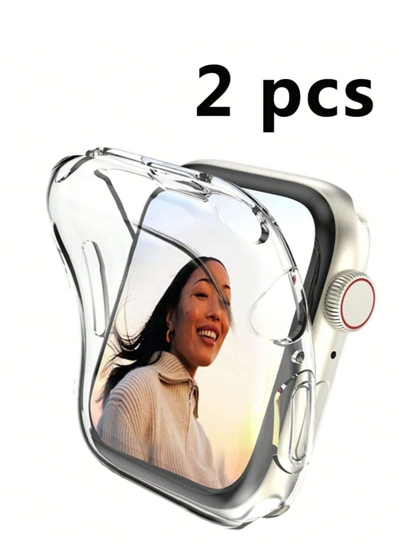 Angmei - 2Pcs apple watch case TPU Cover Case Compatible With Apple Watch 45mm Bumper Screen Protector Compatible Series 7 8 9, Shockproof Ultra-Thin Hard PC Bumper Case All-Around Edge Protective Cover Frame - Image 1