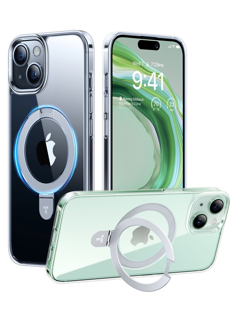 TORRAS Ultra Magnetic Ostand for iPhone 15 Case [Fit for MagSafe] [Sturdy Stand & Ring Holder] Mil-Grade Shockproof Matte Anti-Scratch Slim Protective Kickstand Phone Case for iPhone 15, Clear  - Image 2