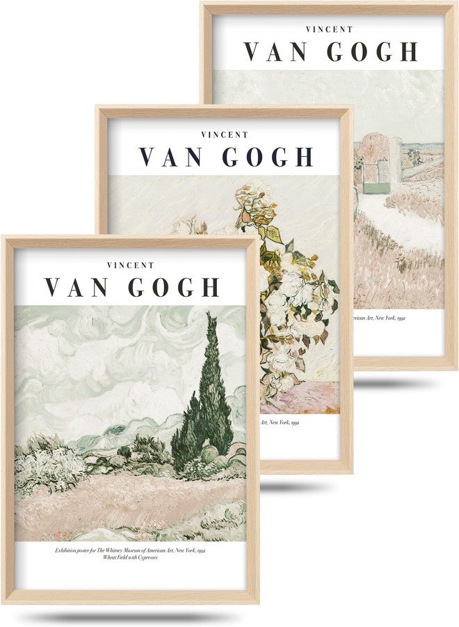HesenDot Van Gogh High Framed Wall Art Set of 3, 12x16in Neutral Floral Canvas Prints, Abstract Landscape Artwork for Living Room Bedroom Gallery Office Home Décor - Image 1