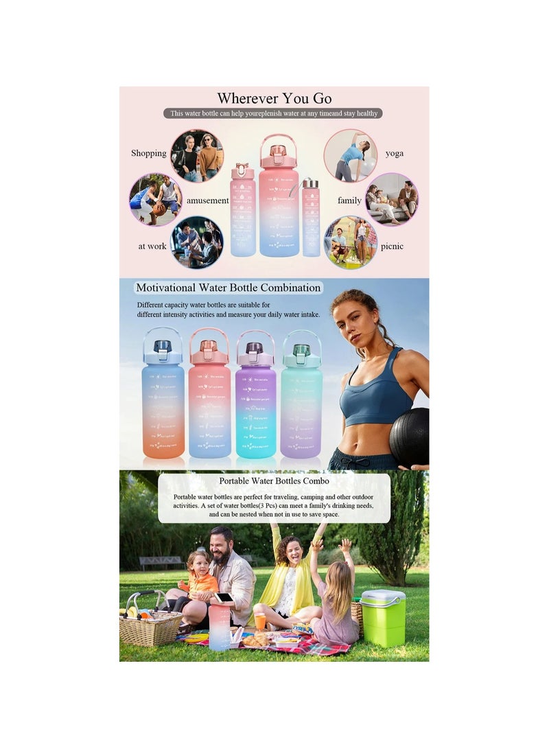 Generic Sports Water Bottles Set of 3 (2000ml + 900ml + 300ml) - BPA-Free Motivational Water Bottles with Time Capacity Markers - Large Gym Cycling Water Jug for Kids, School, Outdoor, and Fitness - Image 5