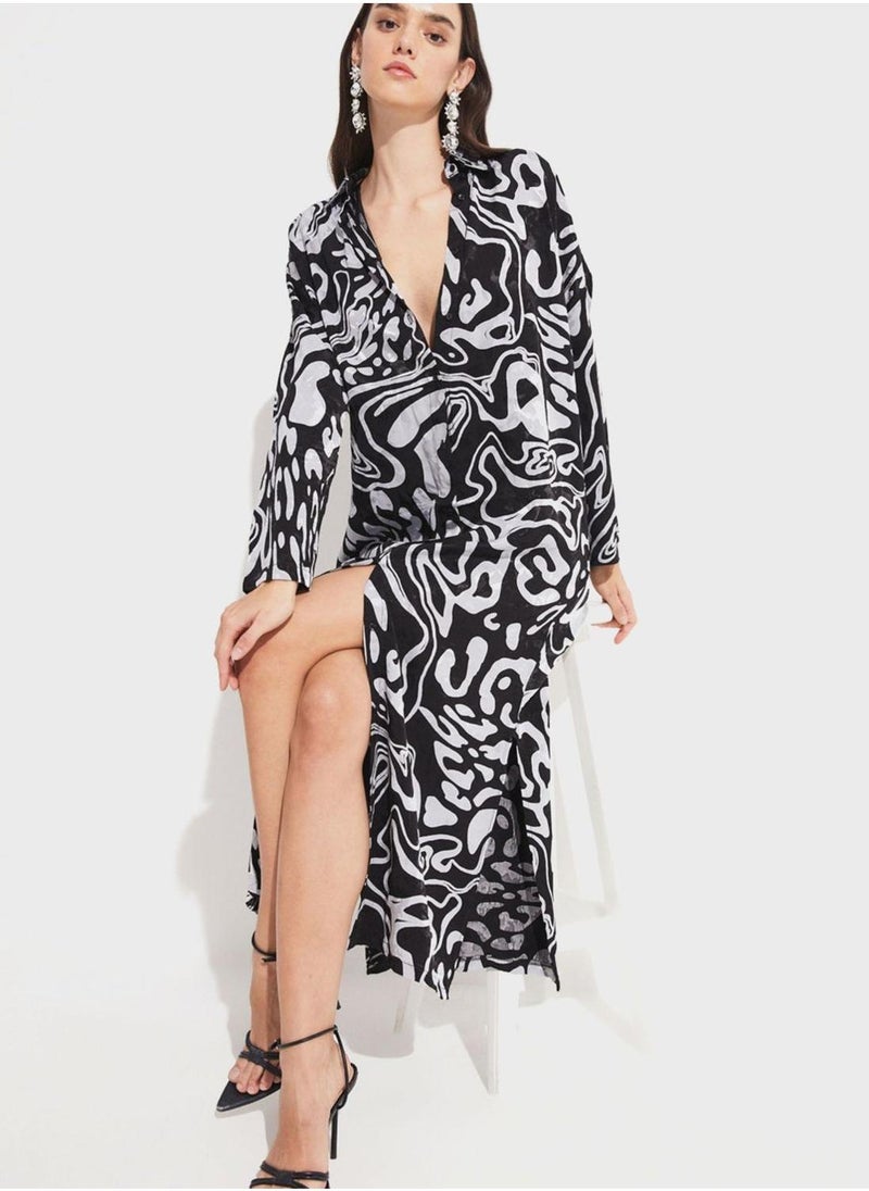 JUNE Abstract Print Midi Dress - Image 3