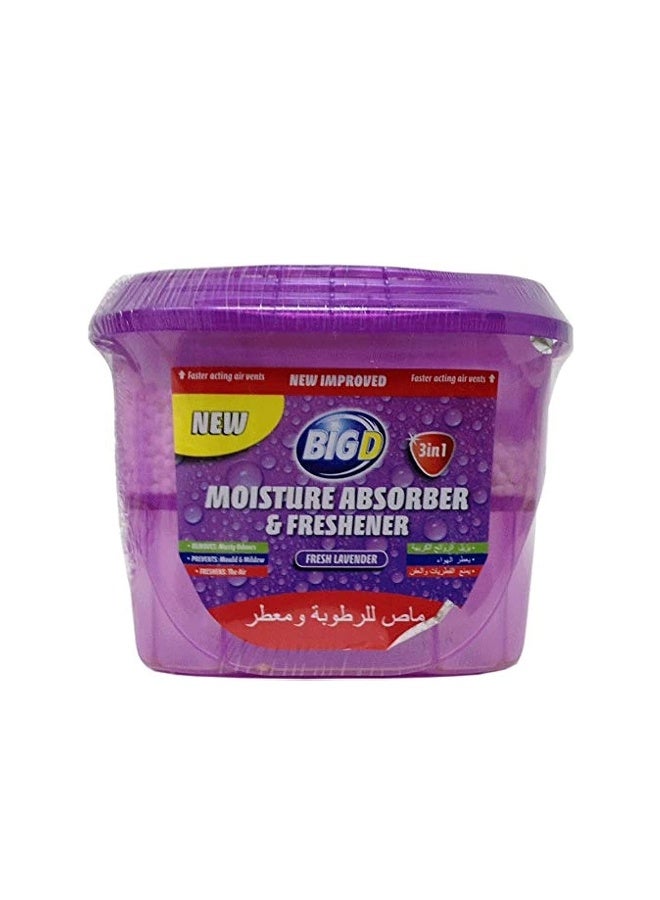 BIG D ماص الرطوبة والمعطر الكبير د لافندر - مزيل الرطوبة لمدة 12 أسبوعًا، التحكم في الروائح، منع العفن والفطريات، تصميم مقاوم للتسرب، انتعاش يدوم طويلاً - Image 1