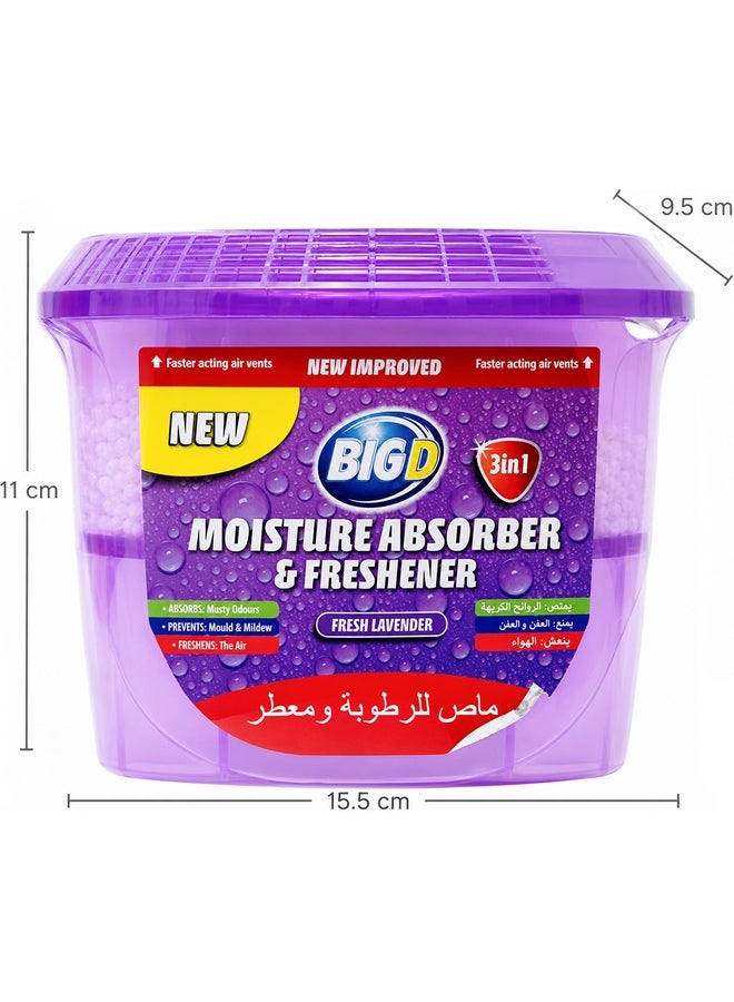BIG D ماص الرطوبة والمعطر الكبير د لافندر - مزيل الرطوبة لمدة 12 أسبوعًا، التحكم في الروائح، منع العفن والفطريات، تصميم مقاوم للتسرب، انتعاش يدوم طويلاً - Image 2