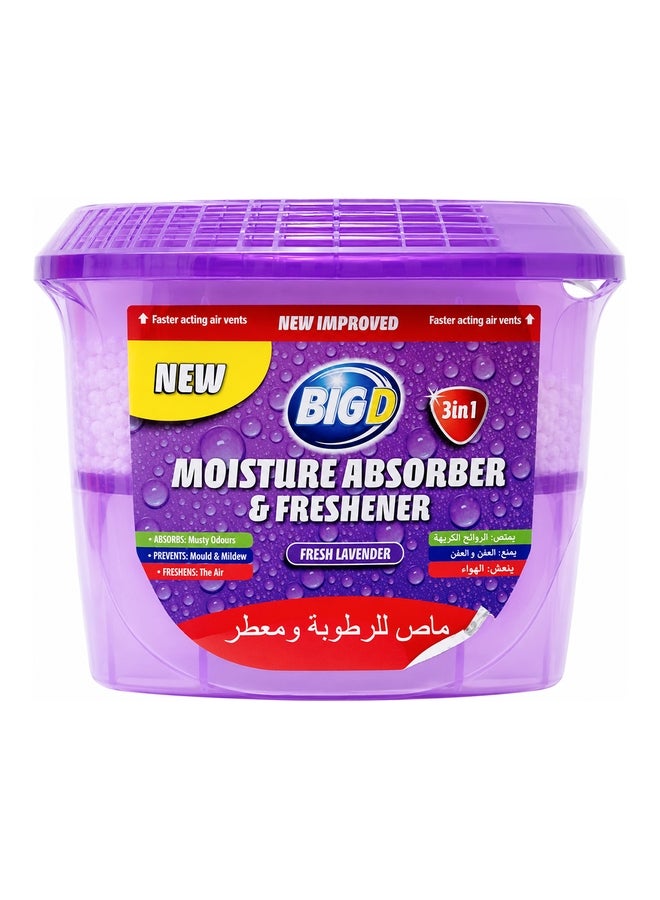 BIG D ماص الرطوبة والمعطر الكبير د لافندر - مزيل الرطوبة لمدة 12 أسبوعًا، التحكم في الروائح، منع العفن والفطريات، تصميم مقاوم للتسرب، انتعاش يدوم طويلاً - Image 1