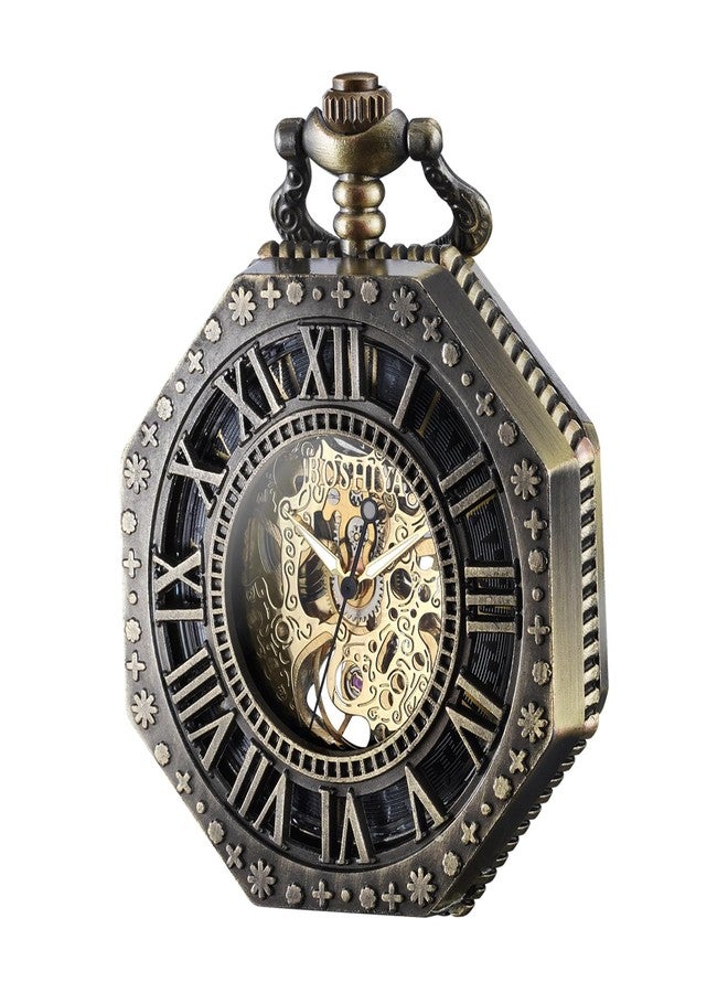 BOSHIYA Mechanical Pocket Watch Luminous Steampunk Vintage Pocket Watch/with Chains/Hand Wind Up/Black Skeleton/Dial Roman Numberals…, Octagon-Bronze, Retro - Image 1