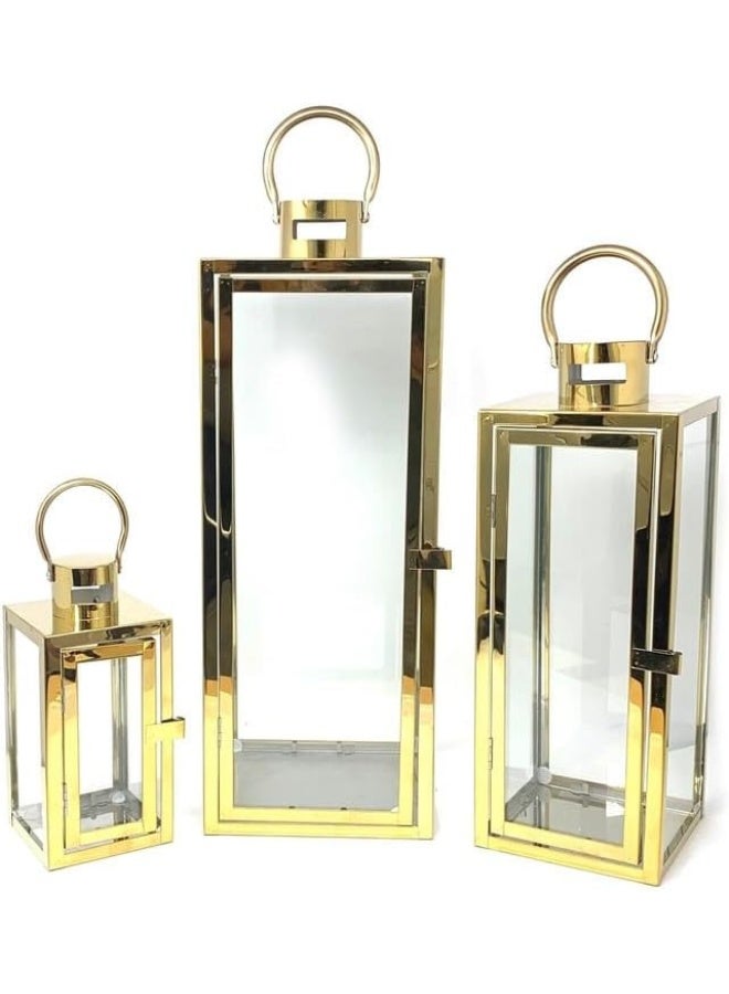 Outdoor Hurricane Candle Lantern Set Gold 15.5X6.5X6.5Cm Gold  - Image 1