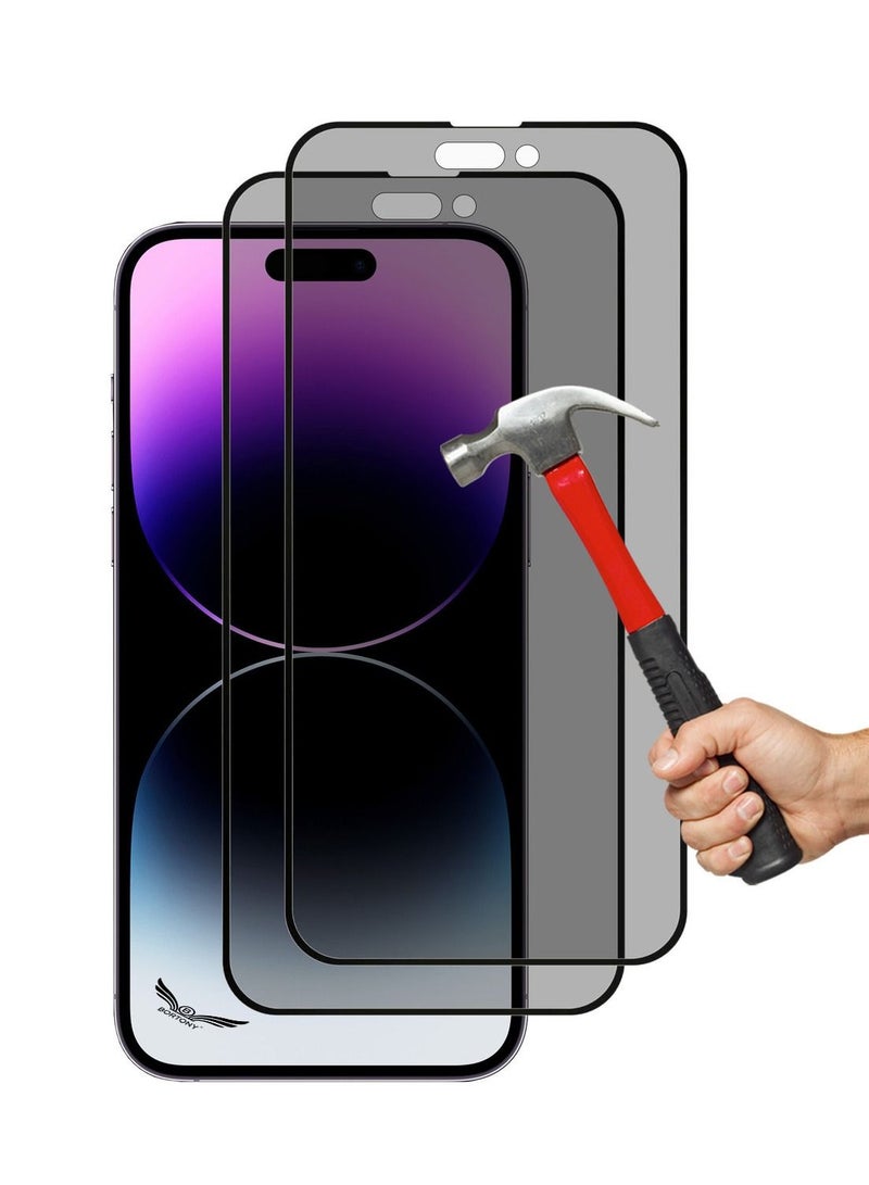 BORTONY iPhone 14 Pro Max Privacy Screen Protector (2 Pack) 9H Anti Spy Dark Film Guard Case Friendly Bubble Free Tempered Glass for Apple iPhone 14 Pro Max 6.7 Inch 2022 - Image 1