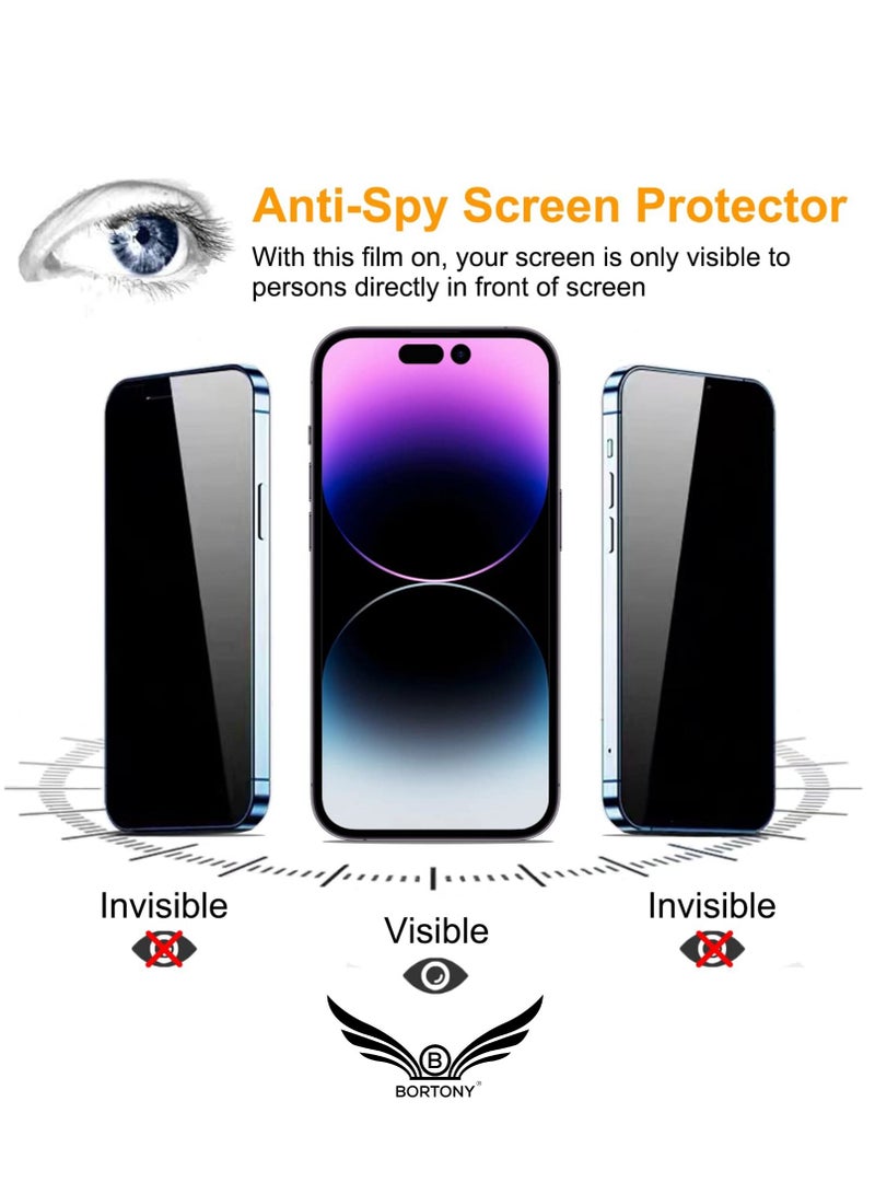 BORTONY iPhone 14 Pro Max Privacy Screen Protector (2 Pack) 9H Anti Spy Dark Film Guard Case Friendly Bubble Free Tempered Glass for Apple iPhone 14 Pro Max 6.7 Inch 2022 - Image 2