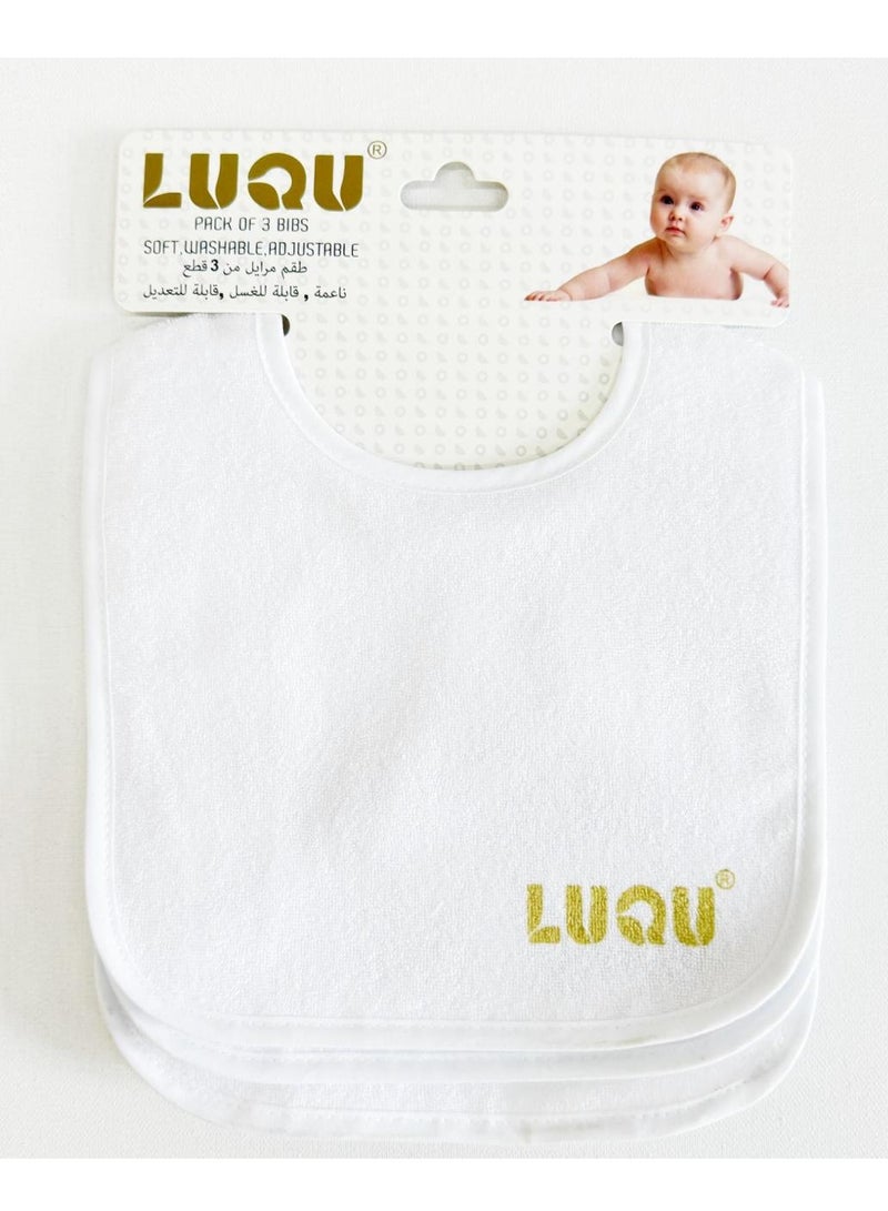 LuQu 3 Bibs Set Soft Washable Adjustable 0+ months - Image 1