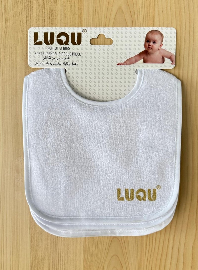 LuQu 3 Bibs Set Soft Washable Adjustable 0+ months - Image 2