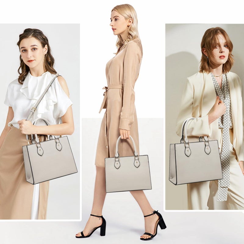 Chicarousal Crossbody Purses And Handbags For Women Pu Leather Tote Top Handle Satchel Shoulder Bags (Cream Grey) - Image 3