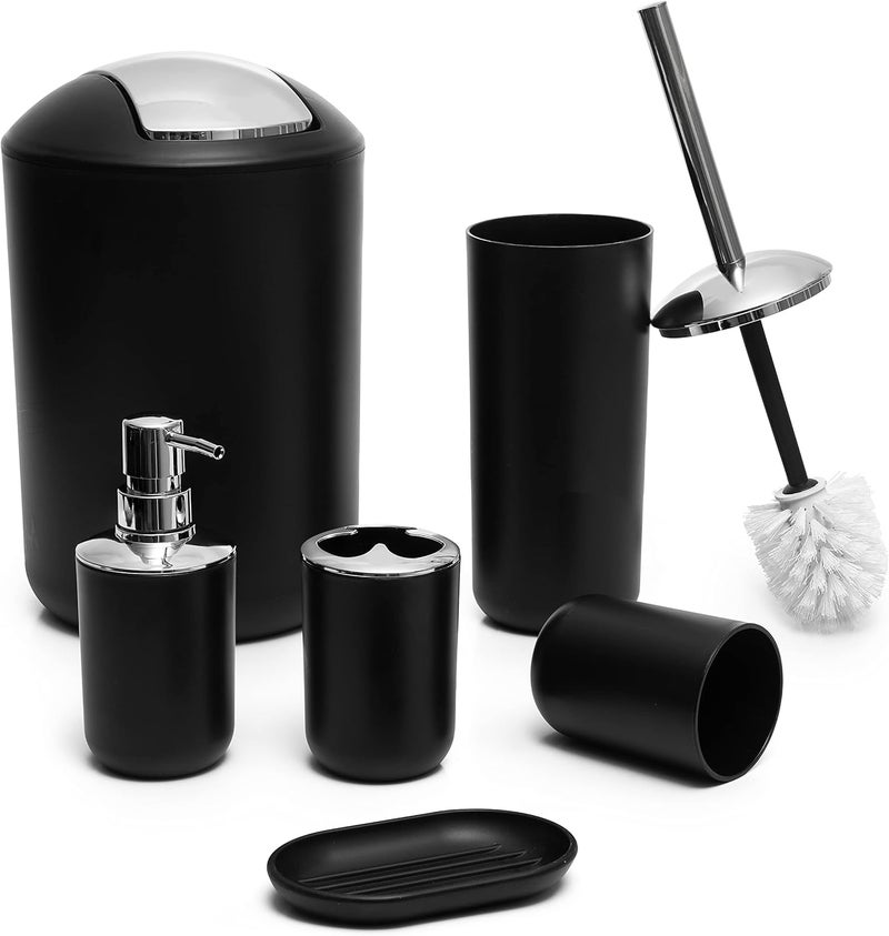 Moss & Stone 6 pcs Bathroom Accessories Set Includes Soap Dispenser, Toothbrush Holder, Toothbrush Cup, Soap Dish, A Complete Decor Black Set - Image 1