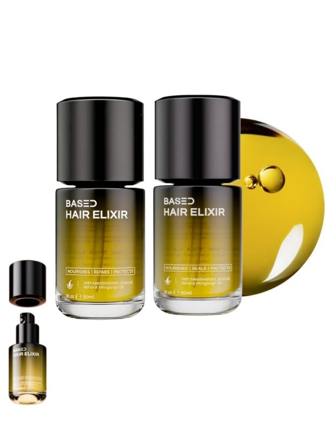 Based 2-Pack Hair Elixir - Weightless Shine Serum with Heat Protection, Controls Frizz & Flyaways, Nourishes with Meadowfoam & Mongongo Oils, Non-Toxic Formula for All Hair Types - Image 1