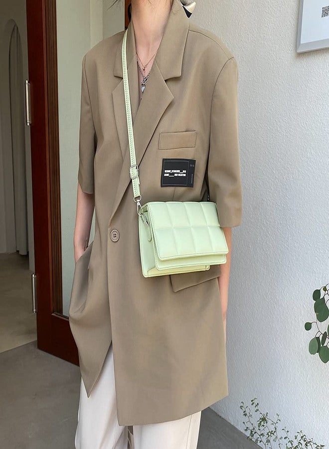 WEIRVI Leather Super Soft Square Checker Pattern Crossbody Shoulder Fashion Bag For Women's With Shoulder Strap (Mint Green) - Image 2