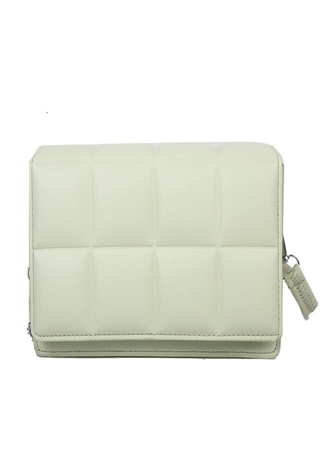 WEIRVI Leather Super Soft Square Checker Pattern Crossbody Shoulder Fashion Bag For Women's With Shoulder Strap (Mint Green) - Image 1